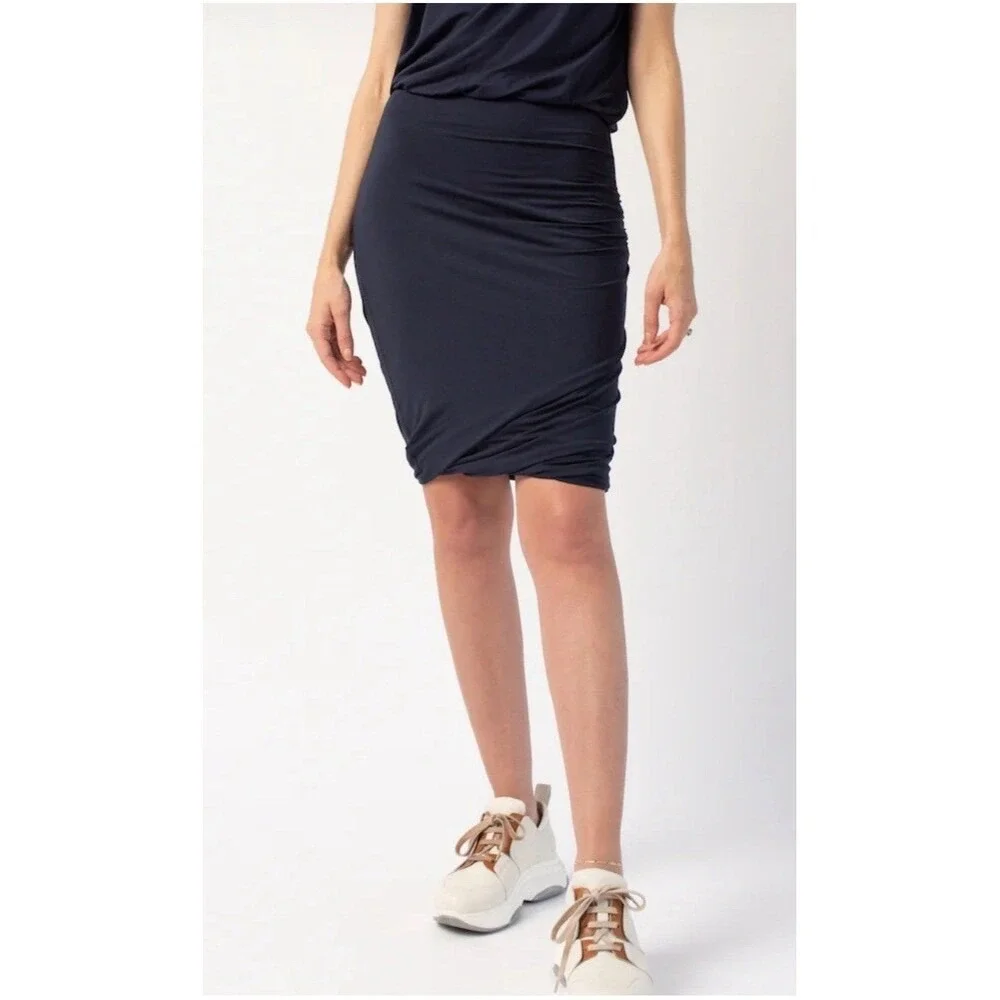 Frame navy shirred ruched stretch pencil skirt Size‎ Small